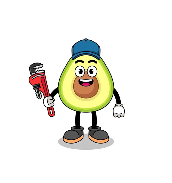 Avocado illustration cartoon as a plumber character design