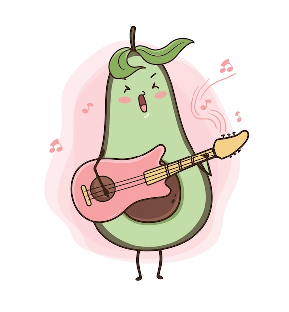 avocado  illustration singing with guitar