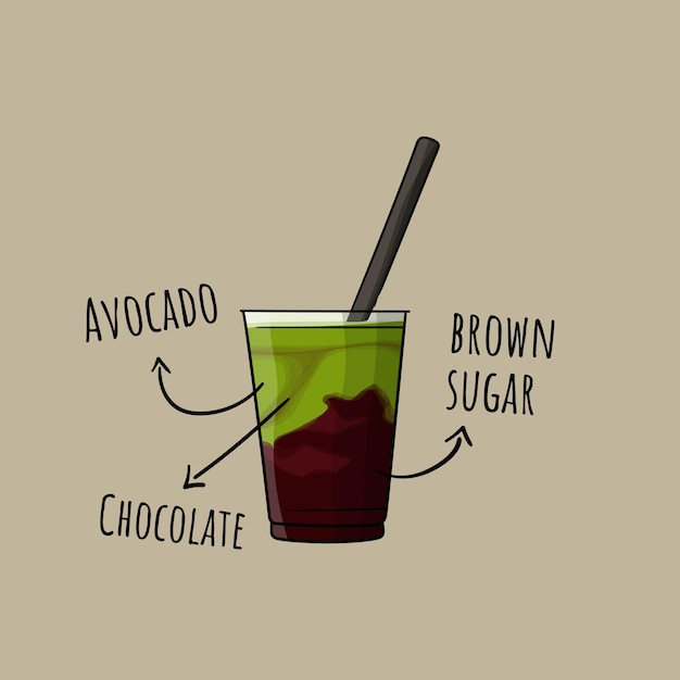 Avocado juice vector illustration with brown sugar for advertising template design