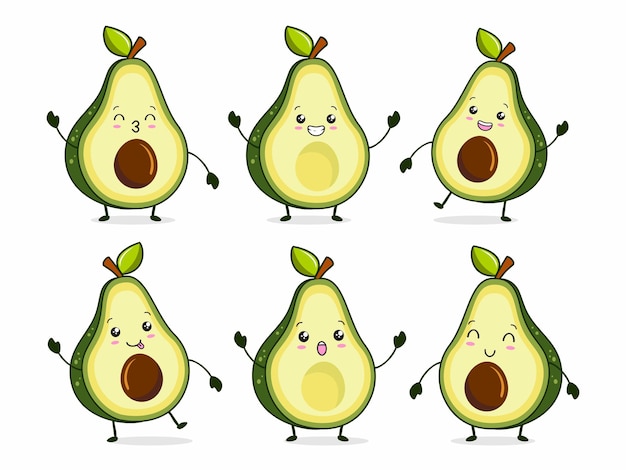 Avocado kawaii mascotte stripfiguur