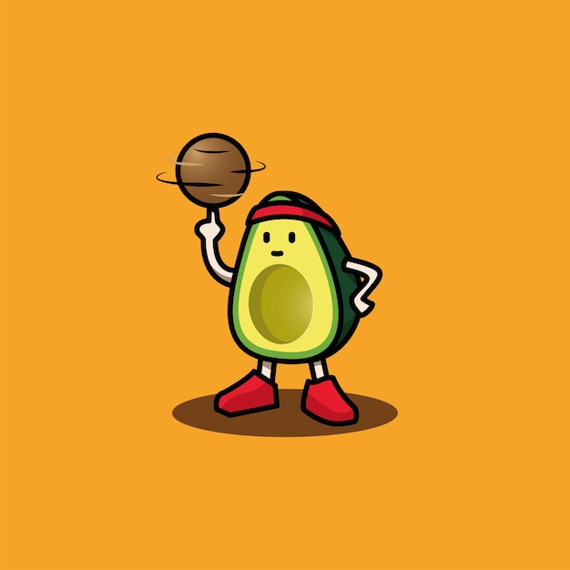Vettore mascotte di avocado che gioca a basket playing