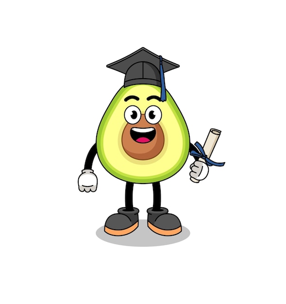 Avocado-mascotte met afstuderen pose karakterontwerp