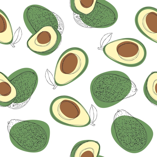 Avocado naadloos patroon Hand tekenen illustratie op geïsoleerde witte achtergrond Natuurlijke en gezonde voeding Biologisch voedsel Goed voor productverpakking promo poster of flyer