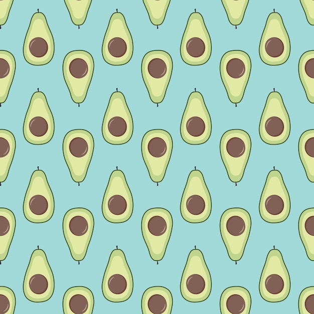 Vector avocado naadloos patroon. pastel blauwe achtergrond