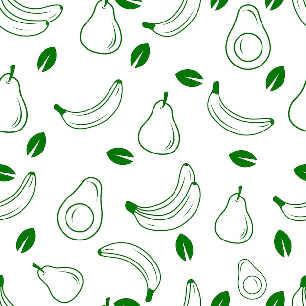 avocado, pears and banana fruit seamless pattern vector