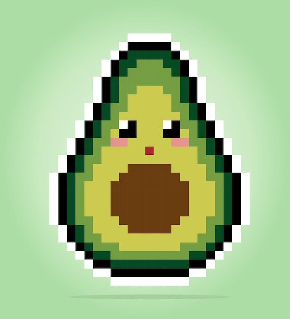 Avocado Pixel characters 8 bit Fruit in vector illustrations for game assets and cross stitch