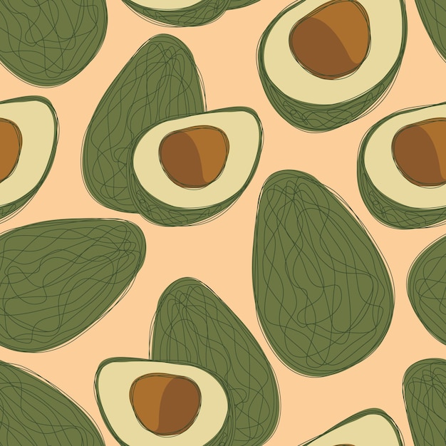 Vector avocado repeat pattern design handdrawn background modern pattern for wrapping paper or fabric