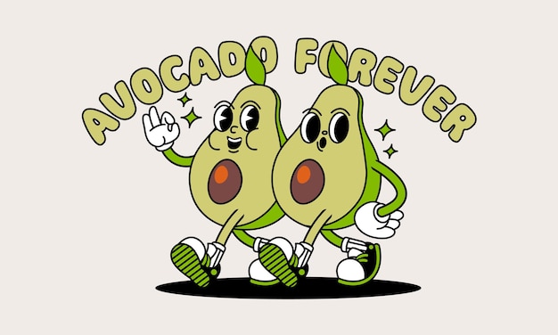 Vector avocado retro mascotte met hand en voet