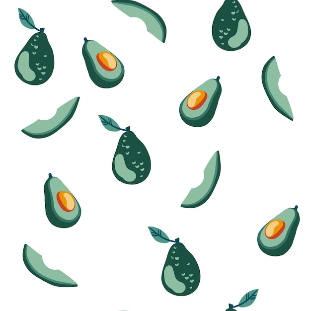 アボカドのシームレスなパターン野菜や果物の背景健康的な食事のベクトル図