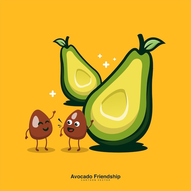 Avocado seed character playing cute cartoon mascot illustration vector