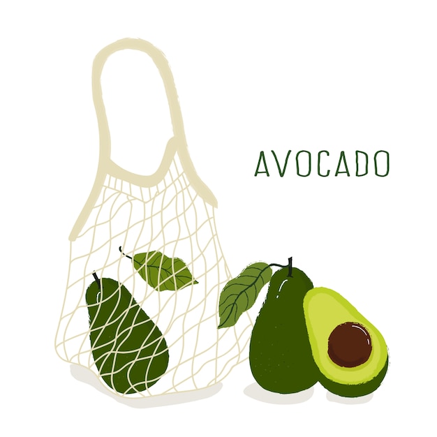 Avocado in shopping bag, Half avocado