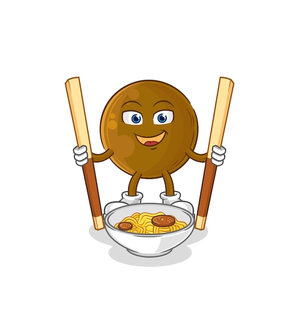 Avocado stone eat noodle cartoon character mascot vector