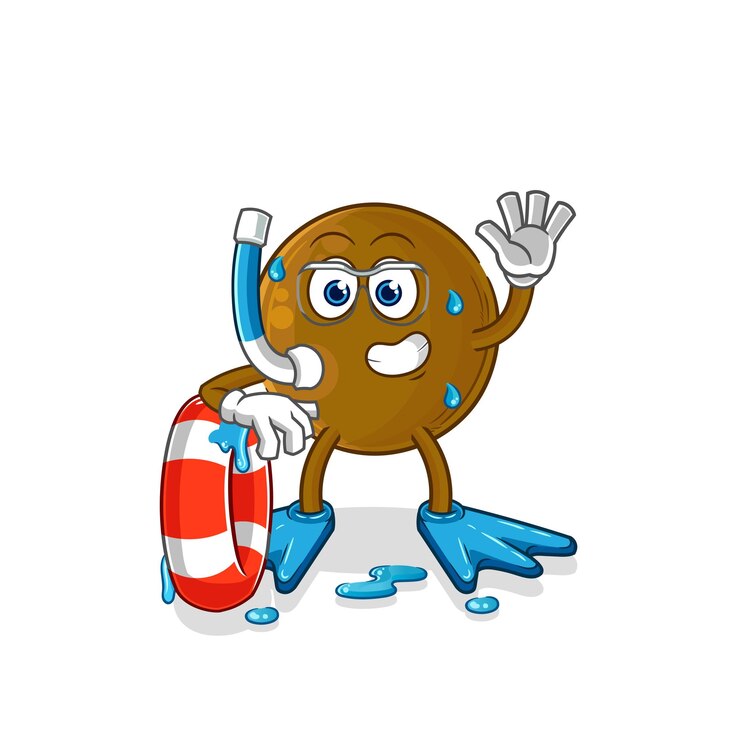 Vector avocado stone swimmer with buoy mascot cartoon vector