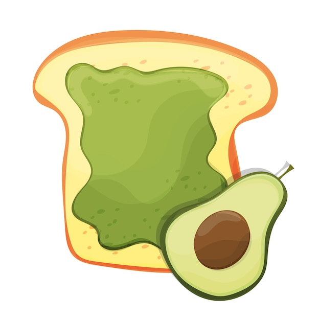 Тост с авокадо. Свежий поджаренный хлеб с авокадо. Вкусный бутерброд. Векторная иллюстрация.