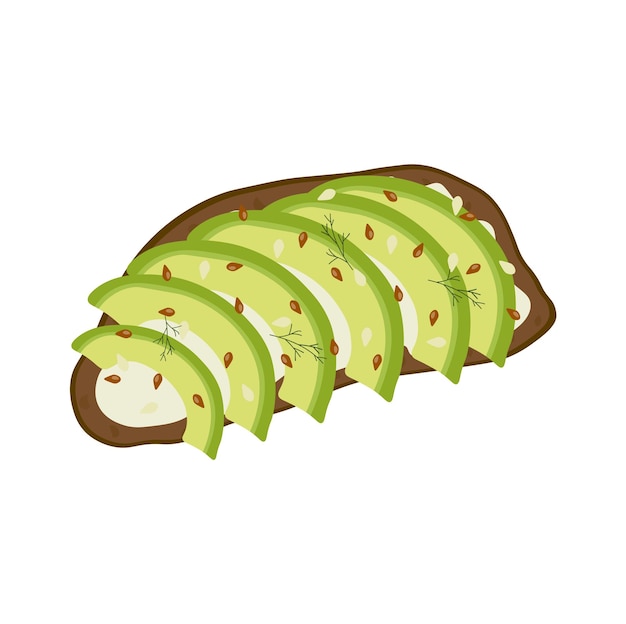 Avocado toast Vers geroosterd donker roggebrood met plakjes rijpe avocado Heerlijke avocado sandwich met sesamzaad kruiden en dille Vector illustratie