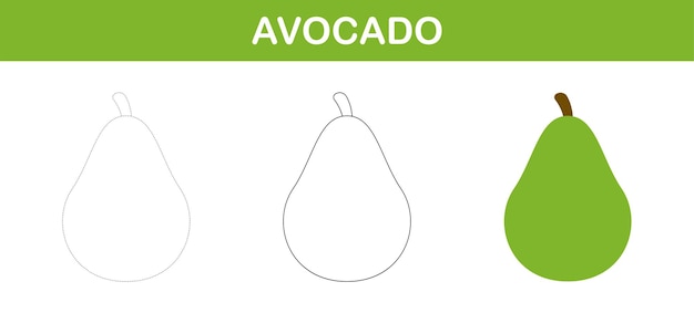 Avocado tracing and coloring worksheet for kids