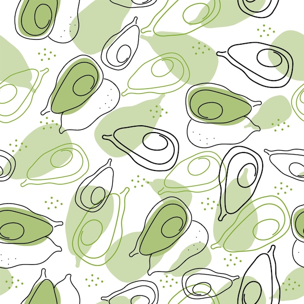 Avocado vector pattern Food abstract vegetables drawn by one line