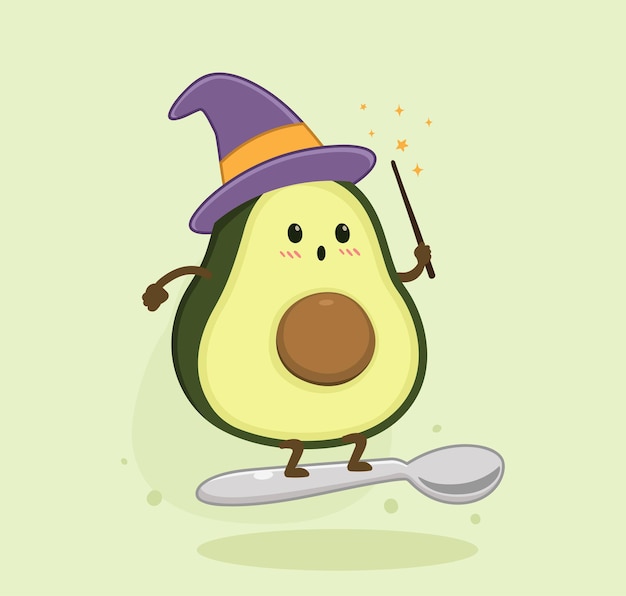 Vector avocado witch cartooon