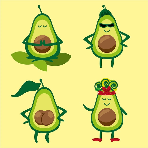 Vector avocadokarakters veganistische familie