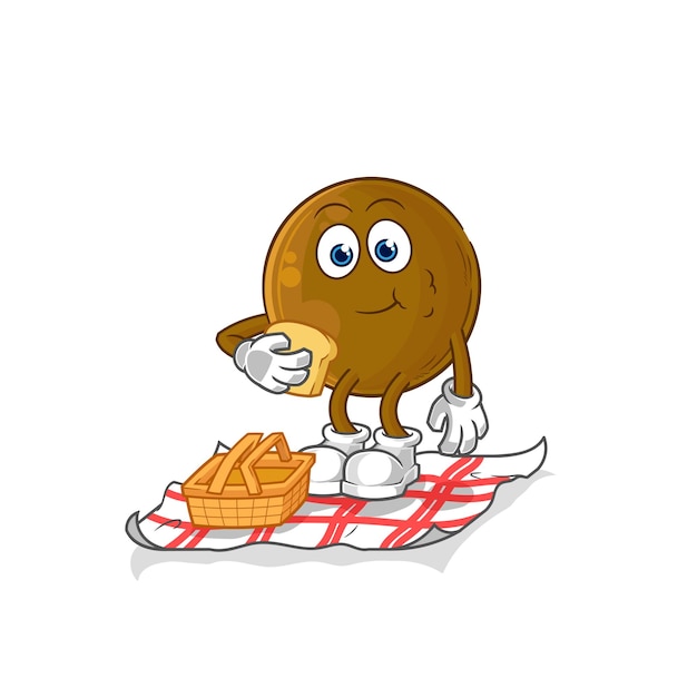 Avocadosteen op een picknick cartoon cartoon mascotte vector