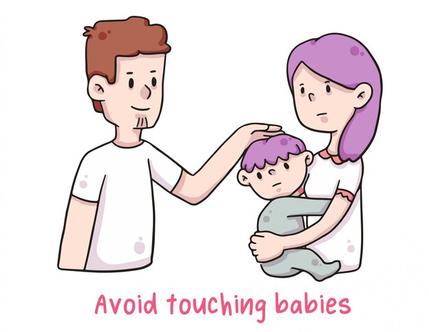 avoid touching social distance baby infect illustration