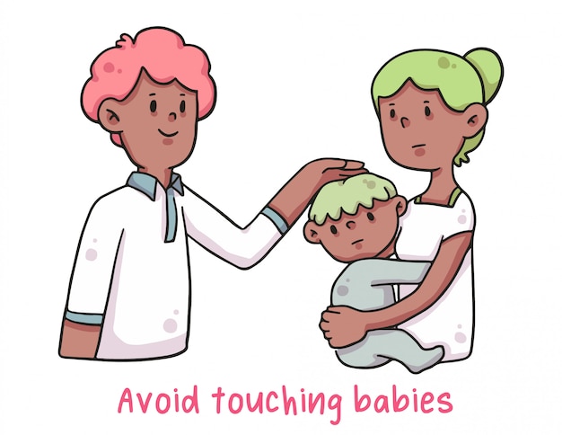 avoid touching social distance baby infect illustration