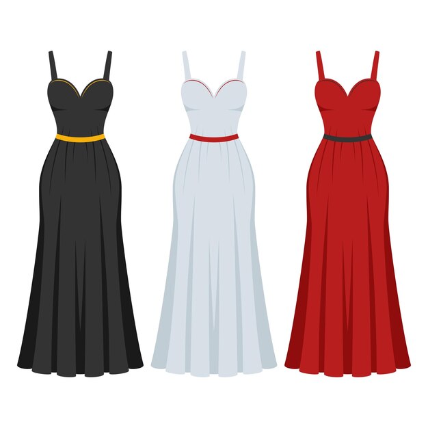 Avondcocktail zwarte witte en rode jurk set collectie vrouwelijke kleding silhouet kleding lang