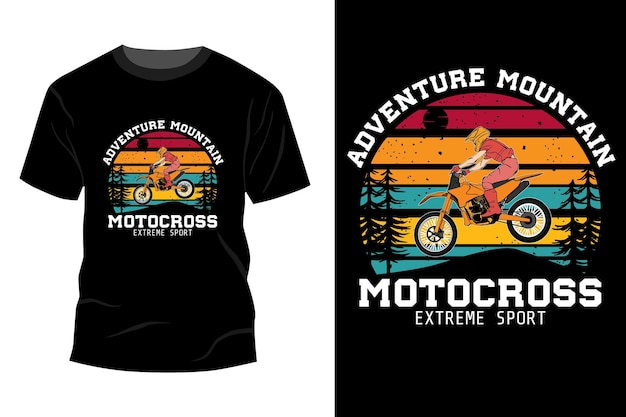 Avontuur berg motorcross extreme sport t-shirt mockup ontwerp vintage retro