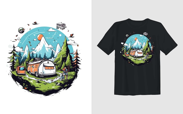 Avontuur en camping cartoon vectorillustratie Avontuur en camping t-shirt design