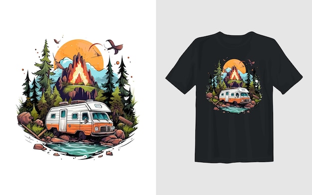 Avontuur en camping cartoon vectorillustratie Avontuur en camping t-shirt design