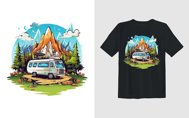 Avontuur en camping cartoon vectorillustratie Avontuur en camping t-shirt design