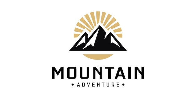 avontuur logo ontwerp met berg silhouet en zonsopgang