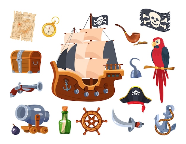 Avontuur piraat set cartoon vector