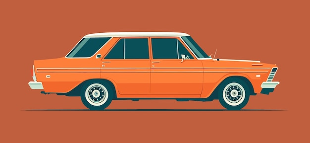 Avontuur wacht op je voorbij deze auto Generatieve AI om comfortabel te reizen sperma ruime auto oranje auto zijaanzicht op een oranje achtergrond retro Transportconcept Vector illustratie