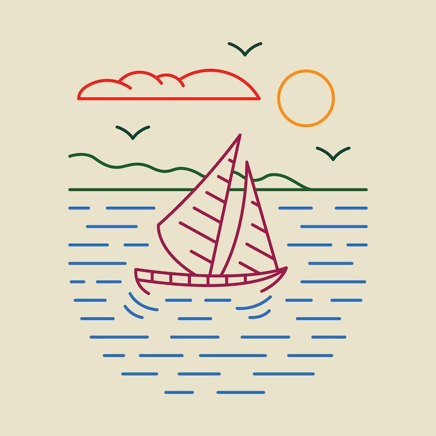 Avontuur zeilboot grafische illustratie vector kunst tshirt ontwerp