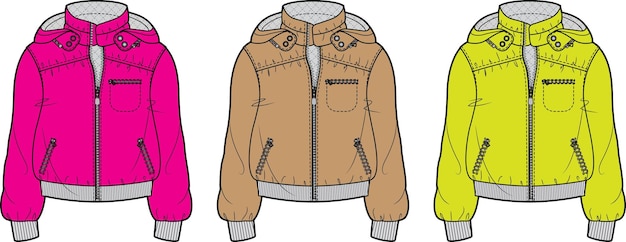 AW Kidswear Outerwear for fashion Flat Sketch Technical Drawing Vector Illustration Template