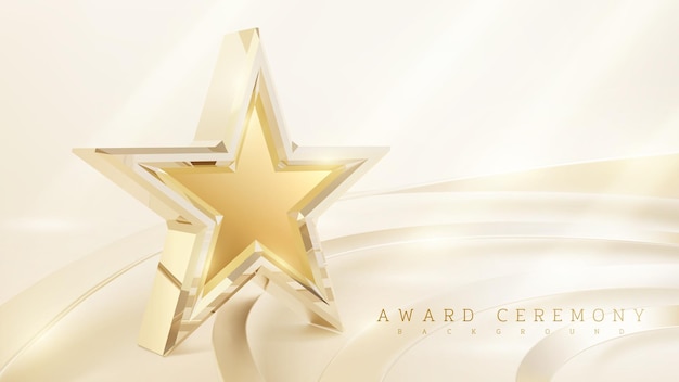 ベクトル 3dゴールドの星とリボンの要素とキラキラ光の効果の装飾と授賞式の背景