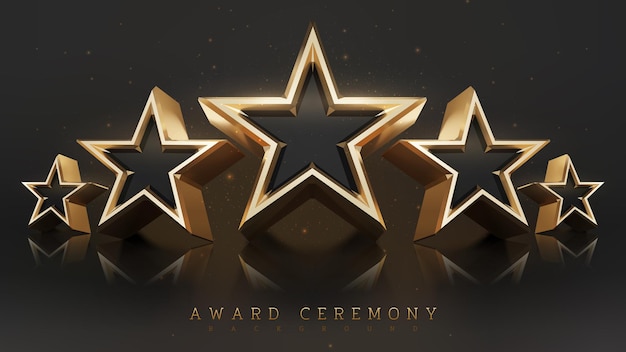 Award ceremony background with 3d gold star element and glitter light effect decoration