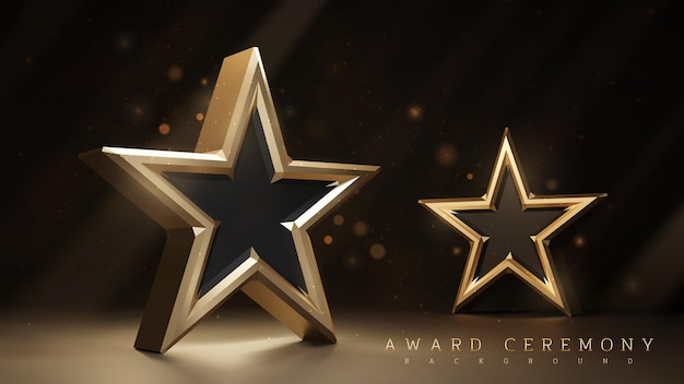Vector award ceremony background with 3d gold star element and shining light effect decoration and bokeh