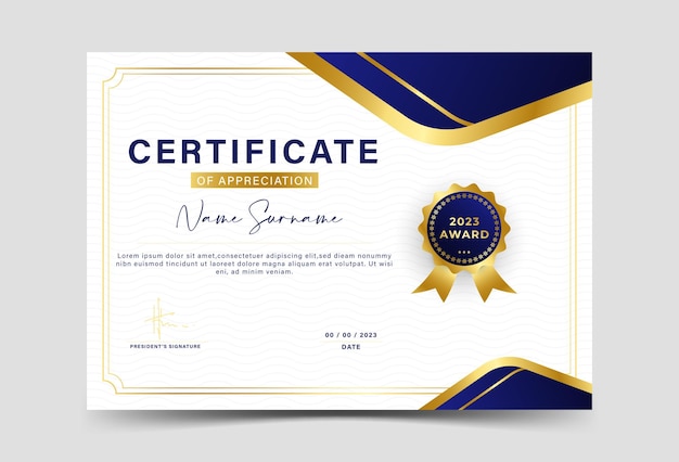 Award certificaat sjabloon mooie donkerblauwe kleurgradatie met gouden rand