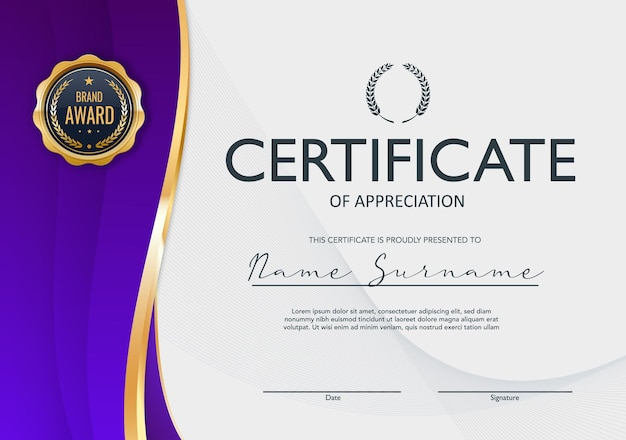 Award certificaat van waardering diploma sjabloon