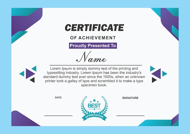 Award certificate template with more modern colors