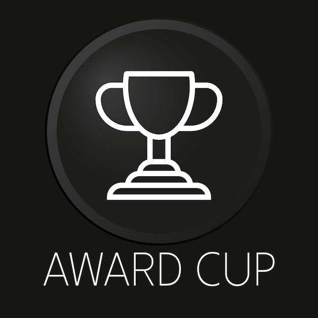 Award cup minimale vector lijn pictogram op 3D-knop geïsoleerd op zwarte achtergrond Premium Vector