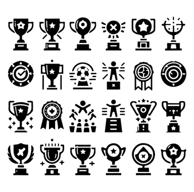 Award cups vector set trophy black icons sport champion prize winner silhouettes vector