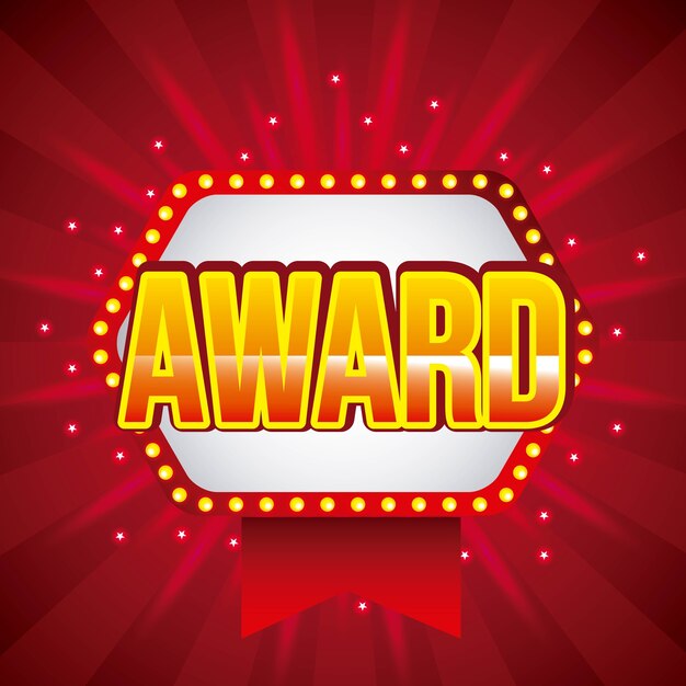 Vector award lettering board glowing lights red background
