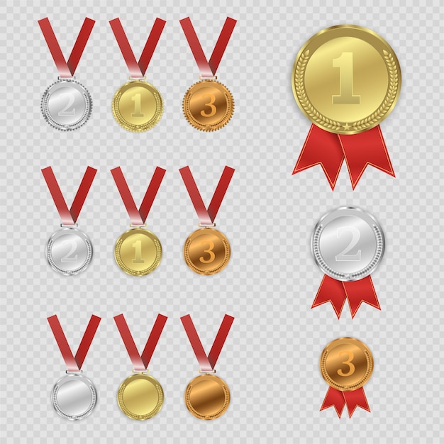 Наградные медали, изолированные на прозрачном фоне. иллюстрация концепции победителя.