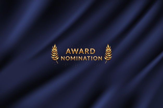 Award nomination ceremony luxury background with dark blue curtain cloth drape with golden wreath leaves