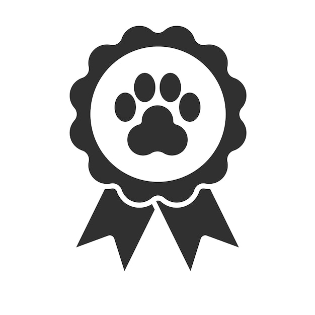 Award ribbon with a paw in the center Symbol of prizes and awards at an exhibition competition Icon for your website logo app user interface