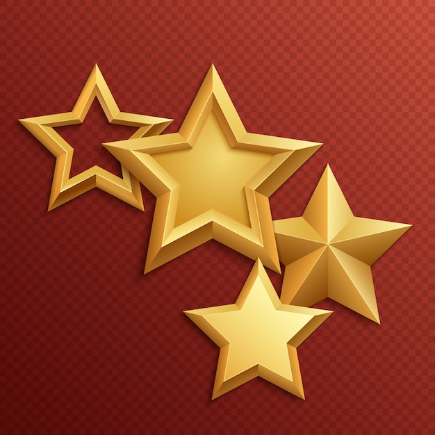 Award shiny metal golden stars. Gold shiny metal and golden rating glossy stars 