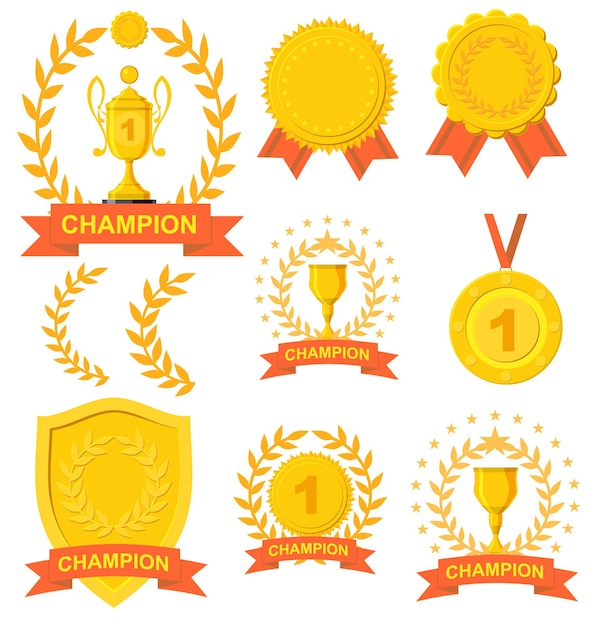 Award trophy cup and medal Awards colored line icons set Trophy cup prize winner badge ribbon win